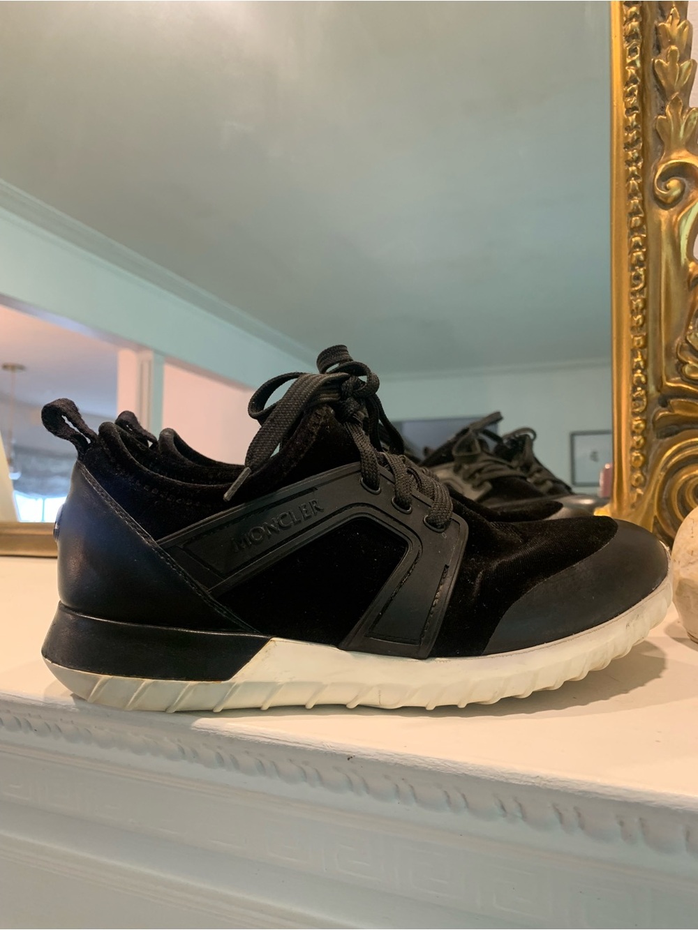 Moncler black velvet lace-up sneakers. Size 36.5